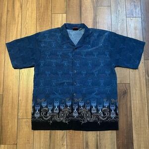 Y2K Street Culture Dragon Tribal Short Sleeve Button Up Shirt Men's size 2XL XXL